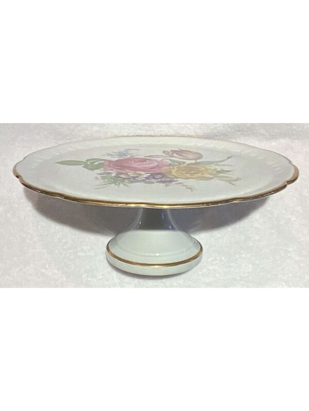 Vintage Hand Painted Limoges 11 1/2”W x 4 1/8”H Cake Stand with Gilt Edging